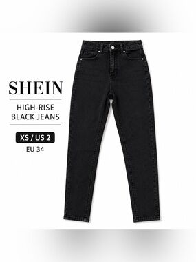 SHEIN Black High-Rise Straight-Leg Jeans | XS / US 2